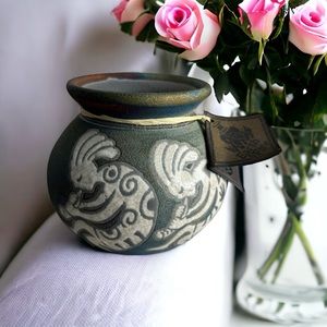 Raku “Earth & Fire” Ceramic Pottery Vase Sign Jeremy Diller Sedona,Az Iridescent